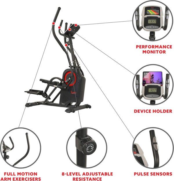 Sunny Health & Fitness Cardio Climber Stepping Elliptical Exercise Machine for Home with 8 Levels of Magnetic Resistance, Performance Monitor, Full Body Workout - Image 5