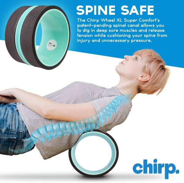 Chirp Wheel XL - Super Comfort Back Massage Foam Roller - Wider Back Stretcher & Cracking Device, Plush Cushion, Enhanced Stability, Spinal Protection, Trigger Point Pressure, Holds Up to 500 lbs - Image 8