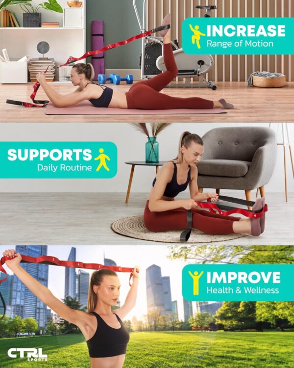 Stretching Strap with Loops - Non Elastic Stretch Band for Physical Therapy, Yoga Strap for Stretching Equipment, Stretch Bands for Exercise and Flexibility - Fascia, Hamstring & Leg Stretcher Belt - Image 7