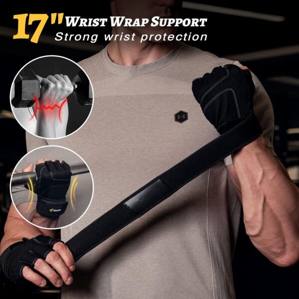 Workout Gloves with Wrist Wrap Support for Women & Men, Weight Lifting Gloves Fingerless Gym Gloves for Cycling, Training, Push-up - Image 6