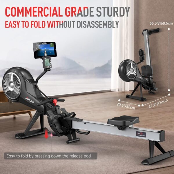 JOROTO Rowing Machine, Air Magnetic Foldable Rowing Machines for Home Use, Rower Machine with 49.5" Rail, Backlit Monitor, Bluetooth, App Supported, Tablet Holder - Image 6