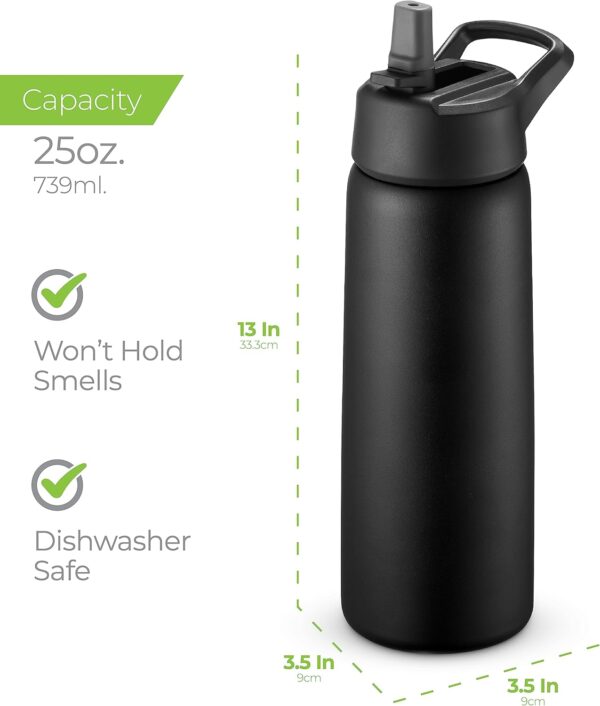 SipX™ Triple-Insulated Stainless Steel Water Bottle 25oz. With 3 Lids, BPA-Free Reusable Insulated Water Bottle Keeps Cold 24 Hours, Metal Water Bottle Made Of Sustainable Material For Hiking & Biking - Image 8