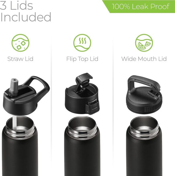 SipX™ Triple-Insulated Stainless Steel Water Bottle 25oz. With 3 Lids, BPA-Free Reusable Insulated Water Bottle Keeps Cold 24 Hours, Metal Water Bottle Made Of Sustainable Material For Hiking & Biking - Image 6