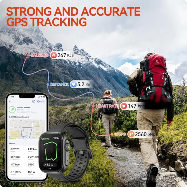 Smart Watch with GPS, Bluetooth Calling, Alexa, 3ATM Waterproof, Fitness Tracker (Black), Large - Image 4