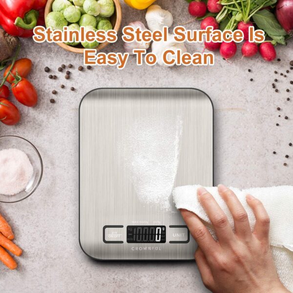 CROWNFUL Food Scale, 11 lb Digital Kitchen Scales with Built-in Coin Battery, Weight Ounces and Grams for Cooking and Baking, 6 Units with Tare Function, LCD Display, 304 Stainless Steel - Image 10
