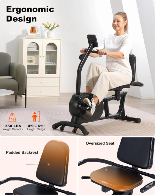 ECHANFIT Recumbent Exercise Bikes for Home - Recumbent Exercise Bike 350 LB Weight Capacity, Exercise Bike with Bluetooth Connectivity, 16 Levels Resistance, Quick Adjust Seat - Image 3