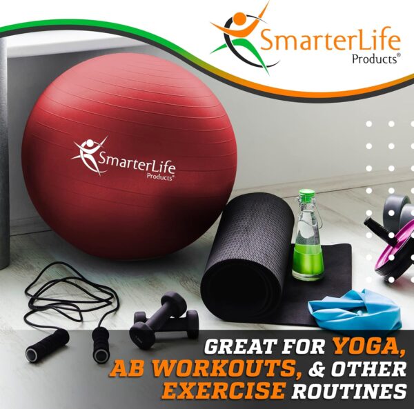 SmarterLife Exercise Ball Yoga Ball for Fitness, Balance, Stability, or Pregnancy, Gym Ball for Core Workout, Physical Therapy, Yoga Ball Chair for Office, Anti-Slip Anti-Burst - Image 3