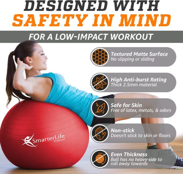 SmarterLife Exercise Ball Yoga Ball for Fitness, Balance, Stability, or Pregnancy, Gym Ball for Core Workout, Physical Therapy, Yoga Ball Chair for Office, Anti-Slip Anti-Burst - Image 6
