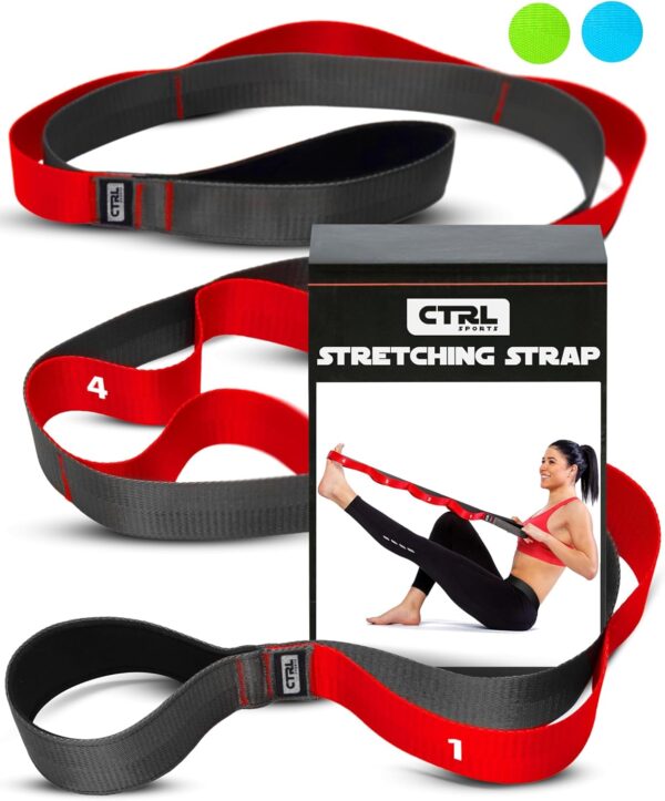Stretching Strap with Loops - Non Elastic Stretch Band for Physical Therapy, Yoga Strap for Stretching Equipment, Stretch Bands for Exercise and Flexibility - Fascia, Hamstring & Leg Stretcher Belt - Image 2