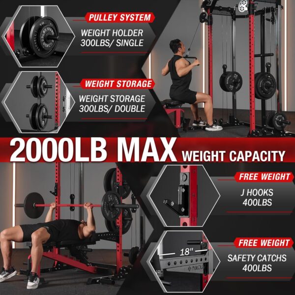 Mikolo Power Cage, 2000LB Squat Rack, Dual Pulley Cable Crossover System, Multi-function Free Weight Home Gym Workout Machine with Attachments - Image 5