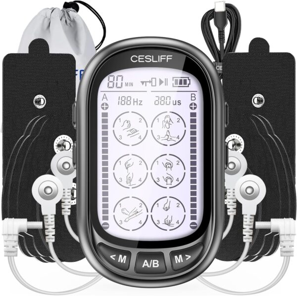 Dual Channel TENS EMS Unit 24 Modes 36 Levels, Upgraded Large Screen Intensity Muscle Stimulator for Back Neck Shoulder Pain Relief, Rechargeable Electric Pulse Massager TENS Machine with 10 Pads - Image 2