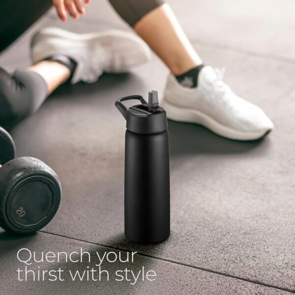 SipX™ Triple-Insulated Stainless Steel Water Bottle 25oz. With 3 Lids, BPA-Free Reusable Insulated Water Bottle Keeps Cold 24 Hours, Metal Water Bottle Made Of Sustainable Material For Hiking & Biking - Image 9