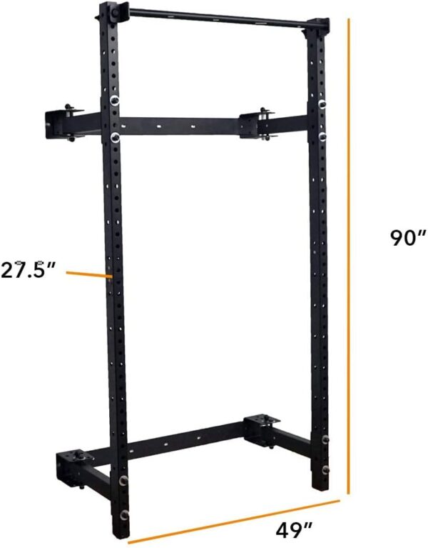 PRx Performance Wall Mounted Folding Power Squat Rack - Heavy Duty Adjustable Pull Up Bar, Space Saving Home Gym Equipment with Durable J-Cups, Ideal for Weight Lifting and Strength Training - Black - Image 8