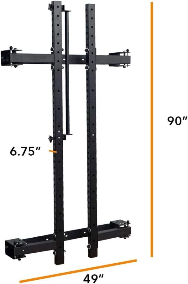 PRx Performance Wall Mounted Folding Power Squat Rack - Heavy Duty Adjustable Pull Up Bar, Space Saving Home Gym Equipment with Durable J-Cups, Ideal for Weight Lifting and Strength Training - Black - Image 9