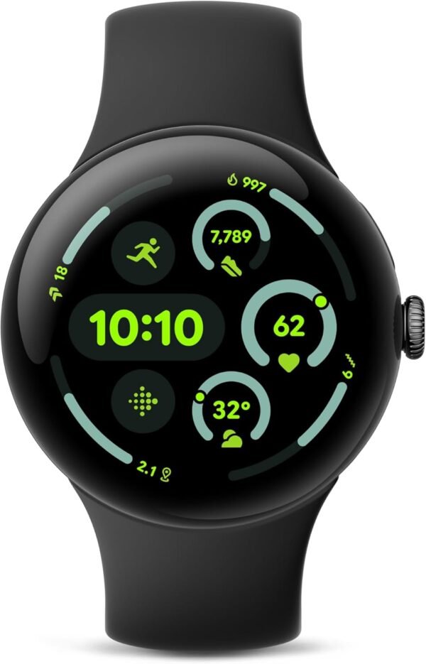 Google Pixel Watch 3 (45mm) Latest Model - Android Smartwatch, Heart Rate Tracking, Fitbit Advanced Running, Fitness Insights, 24-Hour Battery - Matte Black Aluminum Case - Obsidian Band - Wi-Fi - Image 2