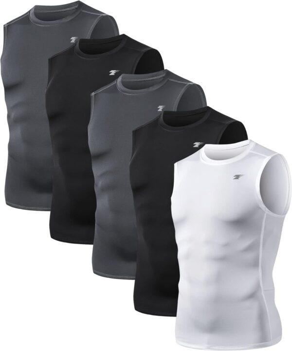 TELALEO 5 Pack Men's Athletic Compression Shirts Sleeveless Workout Tank Top Sports Base Layer Running Basketball - Image 2