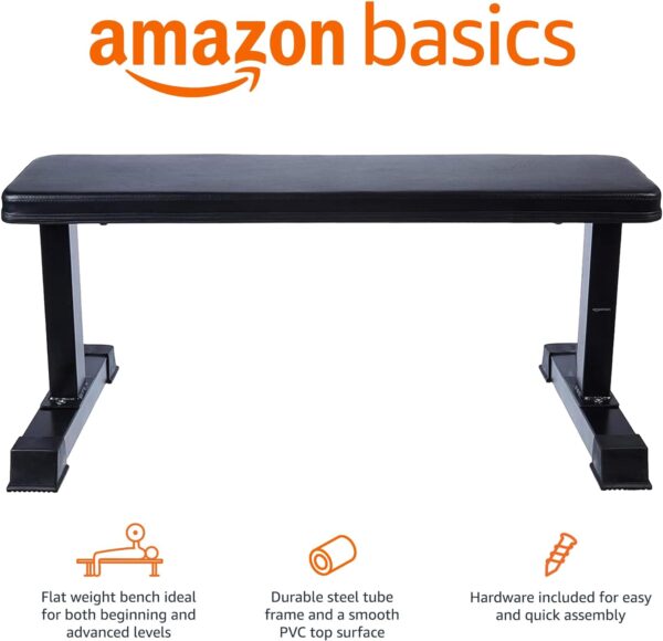Amazon Basics Flat Weight Bench, Black - Image 3