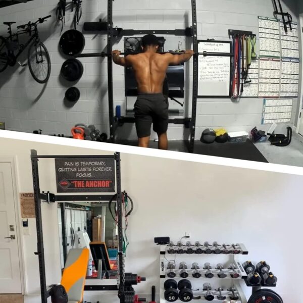 PRx Performance Wall Mounted Folding Power Squat Rack - Heavy Duty Adjustable Pull Up Bar, Space Saving Home Gym Equipment with Durable J-Cups, Ideal for Weight Lifting and Strength Training - Black - Image 10