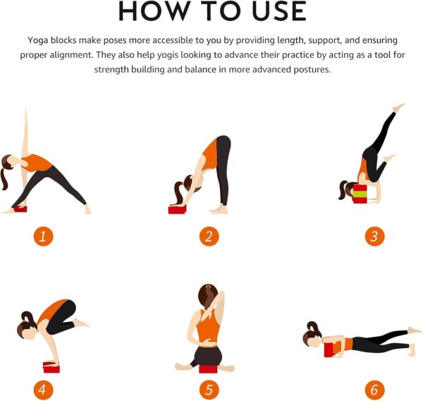 Overmont Yoga Block 2 Pack Supportive Latex-Free EVA Foam Soft Non-Slip Surface for General Fitness Pilates Stretching and Meditation 9"x6"x3" Yoga Strap Included - Image 8