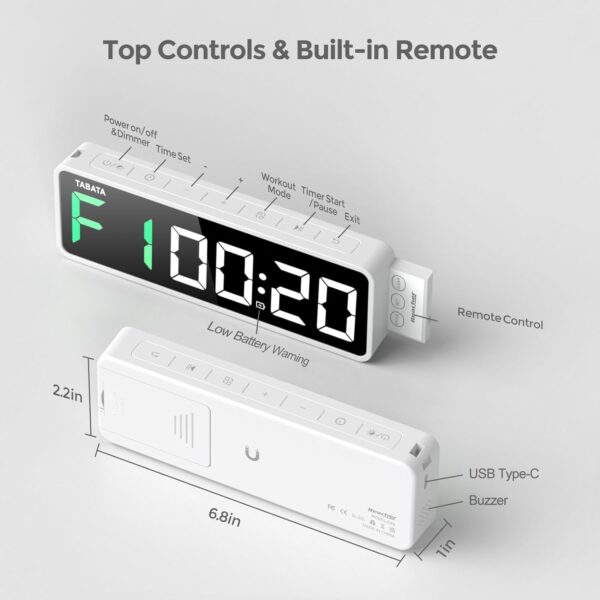 REACHER Portable Gym Timer Clock for Home Garage, Countdown/UP, Stopwatch, Workout Interval Timer with Powerful Battery, Strong Magnet, Adjustable Volume, Digital Fitness Crossfit Boxing HIIT - Image 9