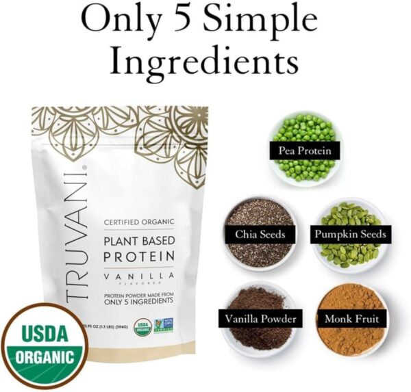 Truvani Vegan Pea Protein Powder | Vanilla | 20g Organic Plant Based Protein Per Serving | 20 Servings | Keto | Gluten & Dairy Free | Low Carb | No Added Sugar - Image 6