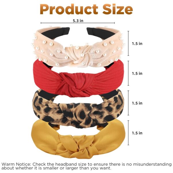 Funtopia Fashion Headbands for Women Girls, 10 Pcs Knotted Pearl Wide Top Knot Turban Hair Bands/ Hoops Vintage Velvet Leopard Print - Image 5