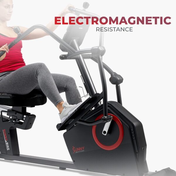 Sunny Health & Fitness Elite Recumbent Cross Trainer & Elliptical Machine with Arm Exercisers for Home Arm/Leg Training, Easy Adjust Seat & Mesh Backrest, Free SunnyFit App Bluetooth Connectivity - Image 4