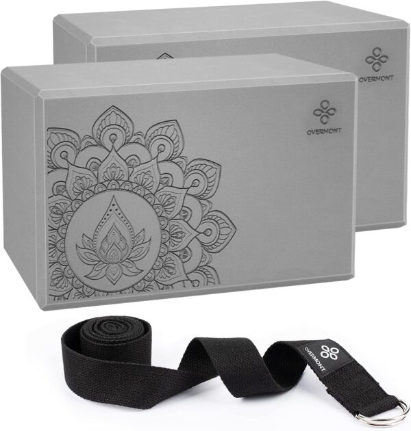 Overmont Yoga Block 2 Pack Supportive Latex-Free EVA Foam Soft Non-Slip Surface for General Fitness Pilates Stretching and Meditation 9"x6"x3" Yoga Strap Included - Image 2