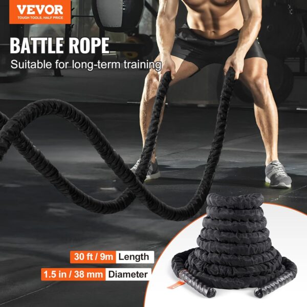 VEVOR Battle Rope, 1.5 Inch Diameter 30Ft Length Polyester Exercise Rope, Battle Exercise Equipment with Protective Sleeve & Anchor, Heavy Weighted Rope for Home Gym Workout Core Strength Training - Image 3