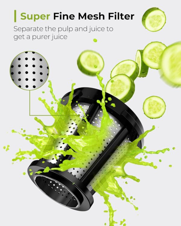 Jocuu Slow Masticating Juicer Machines with Soft Hard Modes Easy to Clean Quiet Motor & Reverse Function, Cold Press Juicer for Fruit & Vegetable, 90% Juice Yield, with Brush & Recipes (Grey) - Image 4