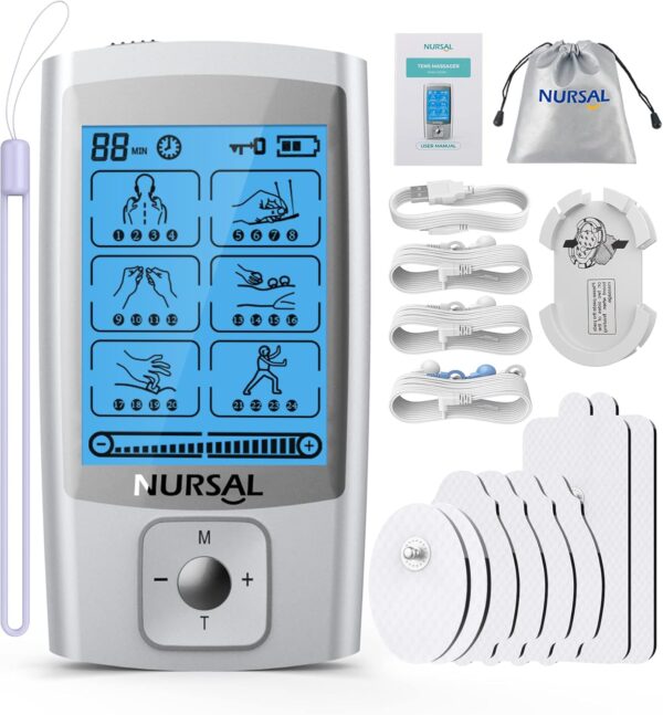 NURSAL 24 Modes TENS Unit Muscle Stimulator with Continuous Stimulation, Rechargeable Electronic Pulse Massager with 8 Pads for Back and Shoulder Pain Relief and Muscle Strength - Image 2