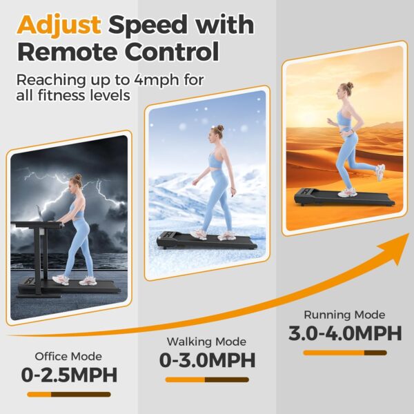 Walking Pad, Under Desk Treadmill with Incline, 300 Lbs Capacity Portable Treadmill for Home Office, 2 in 1 Mini Desk Treadmill with Remote Control, LED Display - Image 6