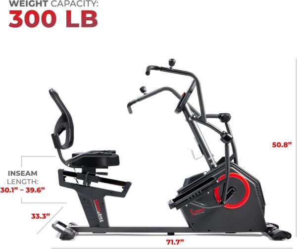 Sunny Health & Fitness Elite Recumbent Cross Trainer & Elliptical Machine with Arm Exercisers for Home Arm/Leg Training, Easy Adjust Seat & Mesh Backrest, Free SunnyFit App Bluetooth Connectivity - Image 7