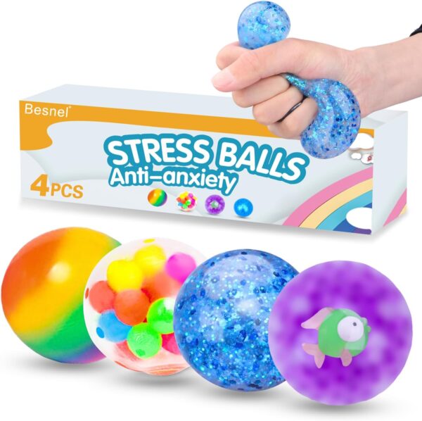 Stress Balls Set, Squishy Stress Ball, 4 Pack Squeeze Ball for Adults, Autism Hyperactivity , Stress Relieve, Increase Entertainment - Image 2