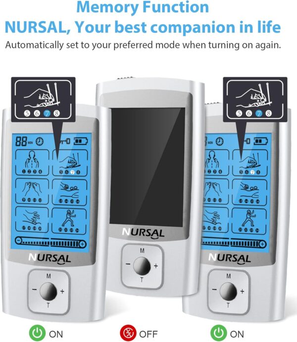 NURSAL 24 Modes TENS Unit Muscle Stimulator with Continuous Stimulation, Rechargeable Electronic Pulse Massager with 8 Pads for Back and Shoulder Pain Relief and Muscle Strength - Image 4
