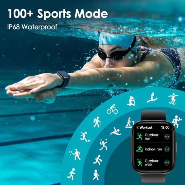 Smart Watch, 1.83" Touch Screen Smartwatch with Alexa Built-in IP68 Waterproof, Pedometer,Fitness Tracker with 100 Sports Modes Heart Rate/SpO2/Stress/Sleep Monitor for Men and Women - Image 6