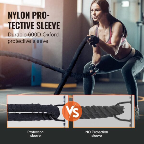 VEVOR Battle Rope, 1.5 Inch Diameter 30Ft Length Polyester Exercise Rope, Battle Exercise Equipment with Protective Sleeve & Anchor, Heavy Weighted Rope for Home Gym Workout Core Strength Training - Image 5