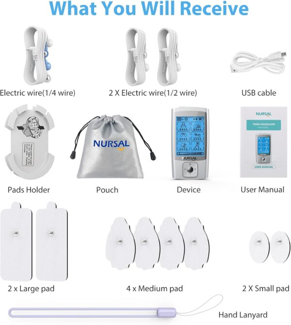 NURSAL 24 Modes TENS Unit Muscle Stimulator with Continuous Stimulation, Rechargeable Electronic Pulse Massager with 8 Pads for Back and Shoulder Pain Relief and Muscle Strength - Image 9