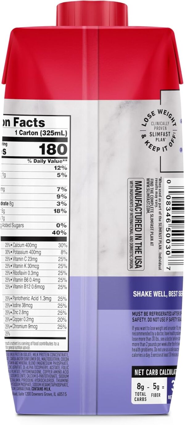 SlimFast Protein Shake, Chocolate- 20g Protein, Meal Replacement Shake Ready to Drink, High Protein with Low Carb and Low Sugar, 24 Vitamins and Minerals, 12 Count (Pack of 1) (Packaging May Vary) - Image 10
