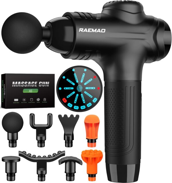 RAEMAO Massage Gun, Handheld Electric Deep Tissue Muscle Massager for Athletes for Pain Relief Attaching 8 Replacement Heads, Percussion Massager with 10 Speeds, Mothers Day Gifts, Black - Image 2