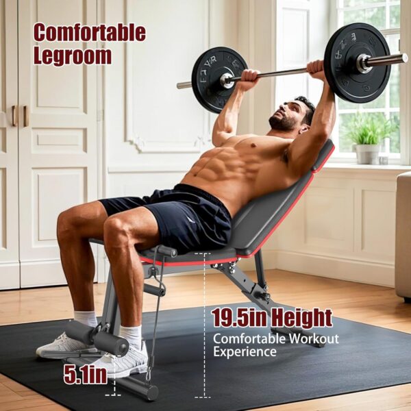 XDDIAS Adjustable Weight Bench, Workout Bench with Leg Extension and Preacher Curl Pad, Weight Bench for Home Gym, Foldable Exercise Bench, Quick Adjustment Incline Bench Press - Image 5