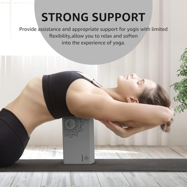 Overmont Yoga Block 2 Pack Supportive Latex-Free EVA Foam Soft Non-Slip Surface for General Fitness Pilates Stretching and Meditation 9"x6"x3" Yoga Strap Included - Image 4