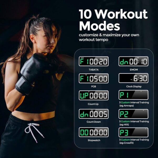 REACHER Portable Gym Timer Clock for Home Garage, Countdown/UP, Stopwatch, Workout Interval Timer with Powerful Battery, Strong Magnet, Adjustable Volume, Digital Fitness Crossfit Boxing HIIT - Image 6