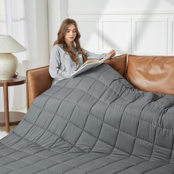 CYMULA Weighted Blanket for Adults (15lbs 60"x80" Queen Size) - Cooling Breathable Heavy Blankets for Summer Winter - Ultra Microfiber Soft Comfort Throw with Glass Beads - Gifts for Men/Women - Image 6
