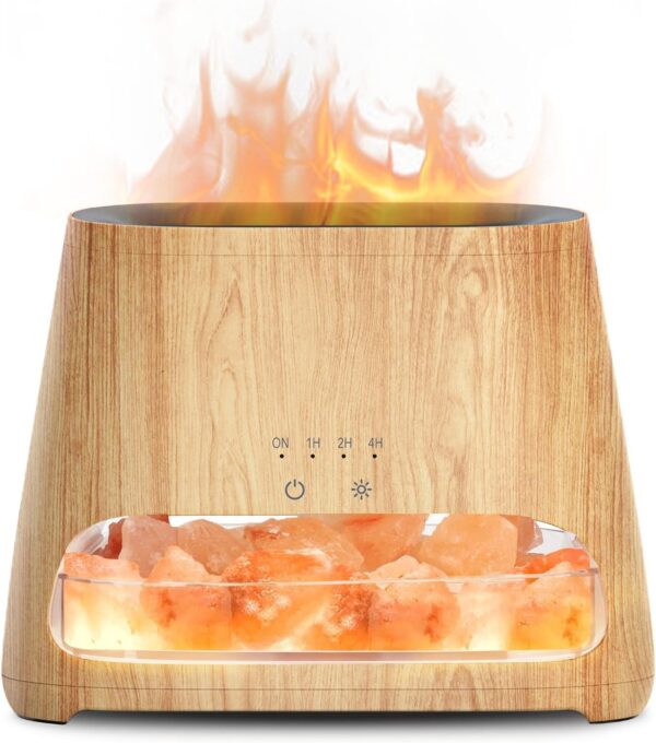 SALKING 2-in-1 Ultrasonic Essential Oil Diffuser & Himalayan Salt Lamp, Aromatherapy Diffuser Cool Mist Humidifier with Auto Off Function, 100% Pure Himalayan Pink Salt Rock, 150ml (Wooden Grain) - Image 2