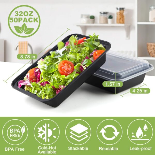 Meal Prep Containers Reusable 32oz - To Go Food Containers 50 Pack - Plastic Food Prep Containers for Meal Prep, Disposable Containers with Lids, BPA Free, Microwave/Dishwasher/Freezer Safe - Image 3