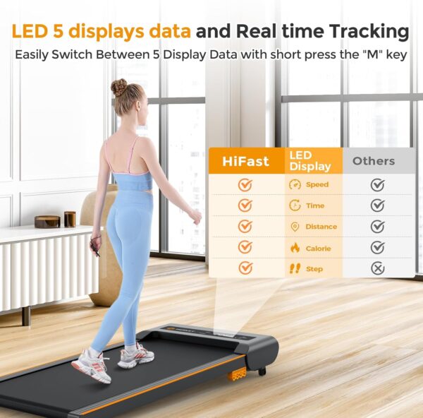 Walking Pad, Under Desk Treadmill with Incline, 300 Lbs Capacity Portable Treadmill for Home Office, 2 in 1 Mini Desk Treadmill with Remote Control, LED Display - Image 7