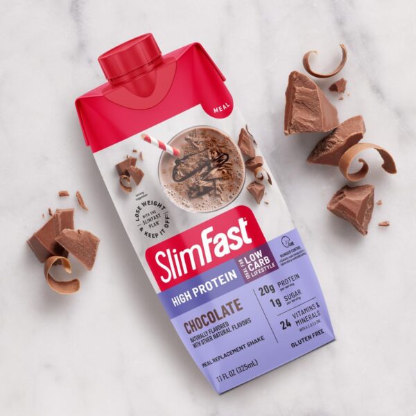 SlimFast Protein Shake, Chocolate- 20g Protein, Meal Replacement Shake Ready to Drink, High Protein with Low Carb and Low Sugar, 24 Vitamins and Minerals, 12 Count (Pack of 1) (Packaging May Vary) - Image 8