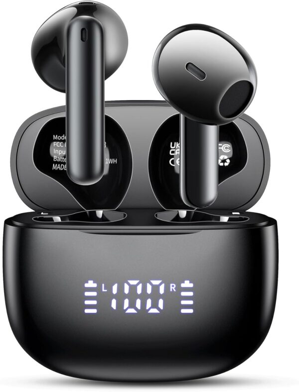 Wireless Earbuds Bluetooth 5.3 Headphones, Bluetooth Earbuds with Noise Cancelling Mic LED Display, Hi-Fi Stereo, 42H Playback, IPX7 Waterproof, Smart Touch Control, Ergonomic Design Black - Image 2