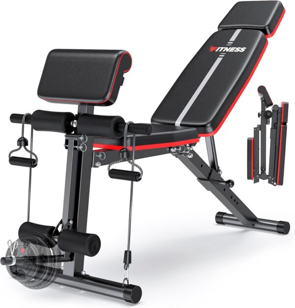 XDDIAS Adjustable Weight Bench, Workout Bench with Leg Extension and Preacher Curl Pad, Weight Bench for Home Gym, Foldable Exercise Bench, Quick Adjustment Incline Bench Press - Image 2